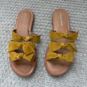 Jeffrey Campbell Mustard Suede Bow Slide Sandals